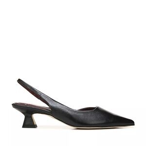 SARTO Black Leather Pointed Slingback Kitten Heel Pumps